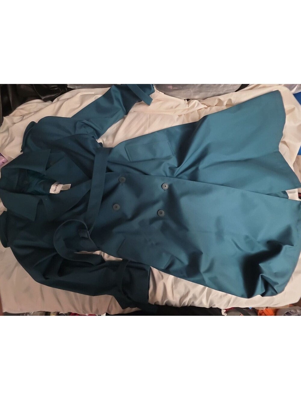 Charles Klein Women's Teal Blue Double Breasted Belted Trench Coat Size 10P
